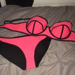 Hot pink and black bikini top & bottom!